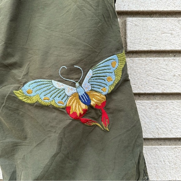 Rare Vintage Abercrombie Olive Parachute Pants XS Butterfly Embroidery Cargo Y2K - Picture 2 of 14